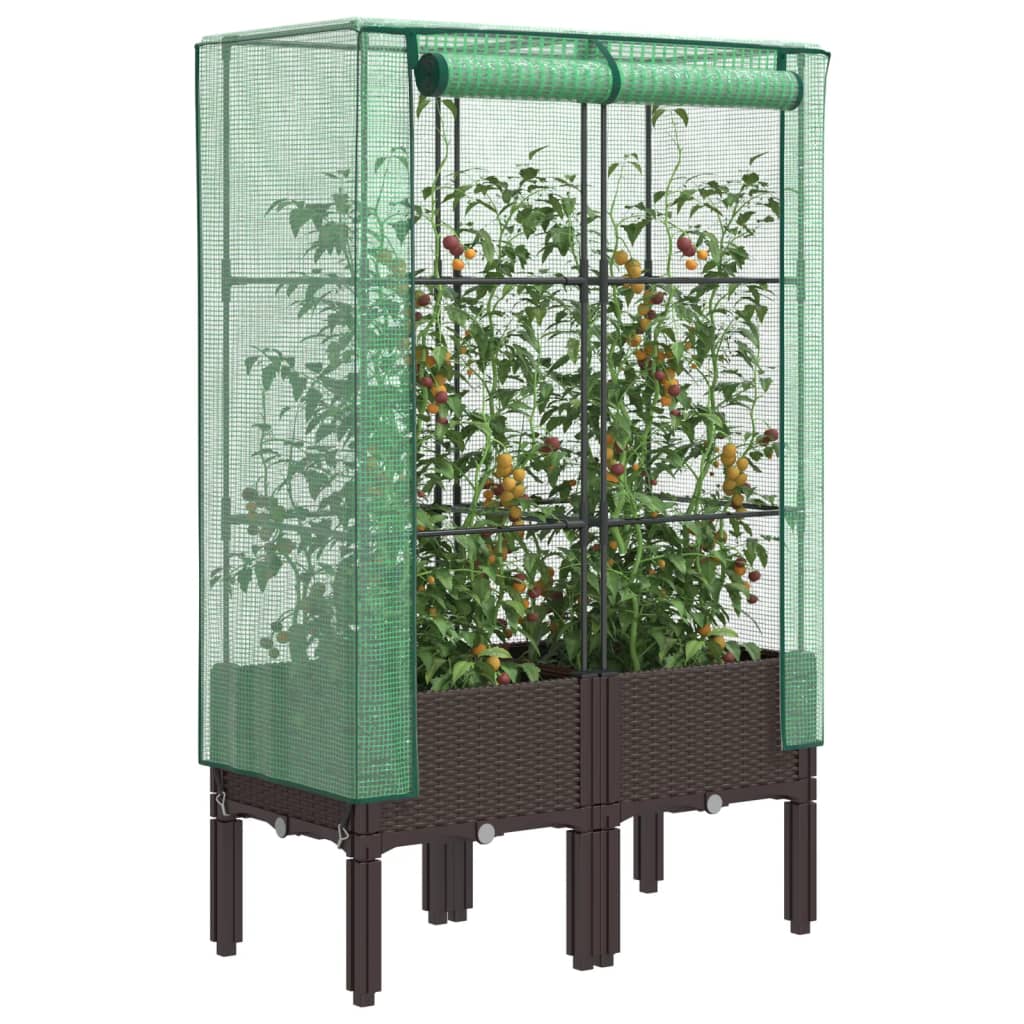 Hochbeet mit Gewächshaus-Aufsatz Rattan-Optik 40x40x140 cm