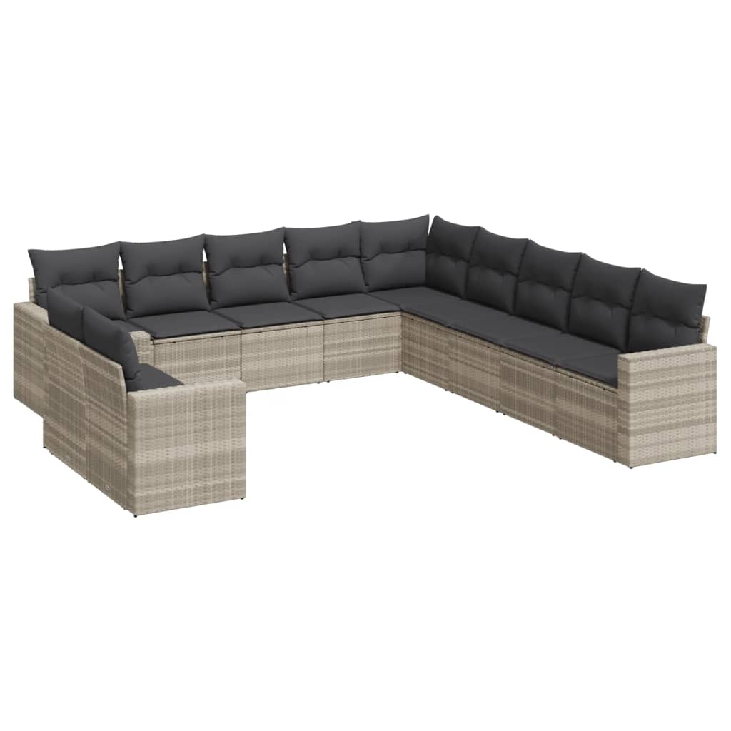 11-tlg. Garten-Sofagarnitur mit Kissen Schwarz Poly Rattan