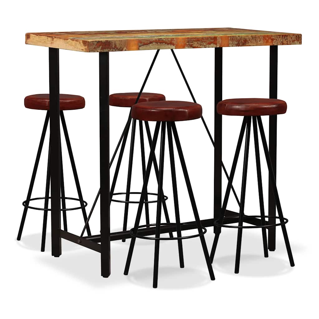 3-tlg. Bar-Set Altholz Massiv und Echtleder