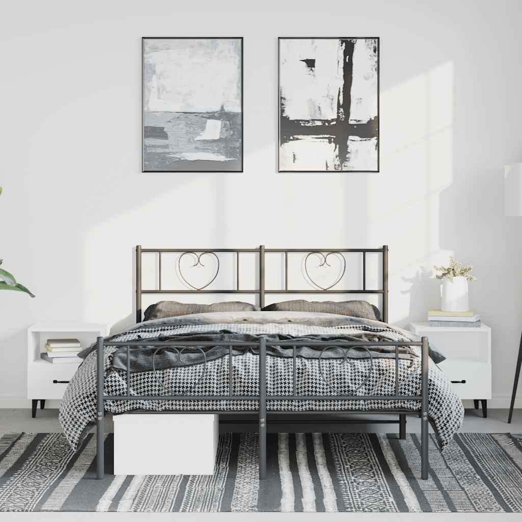 Bettgestell mit Kopfteil Metall Schwarz 100x190 cm