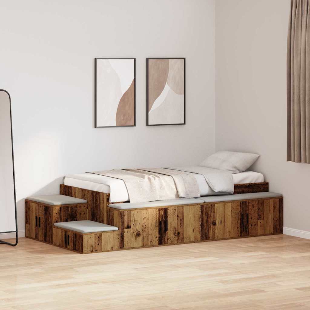 Aufbewahrungsbettgestell mit Speicher Weiß 80 cm Holzwerkstoff