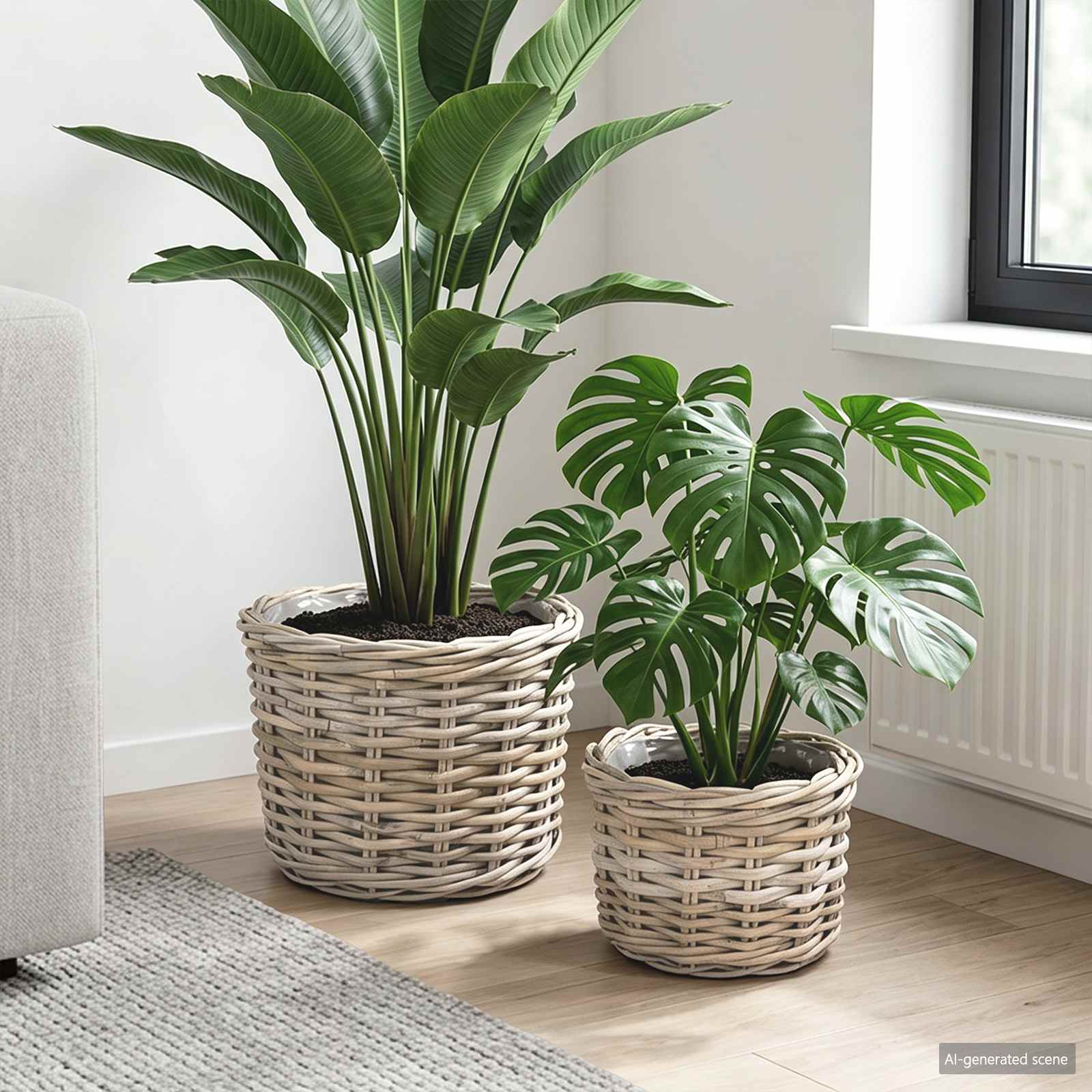 Blumentopf Korb 2 Stk. Natürliches Grau Kubu Rattan