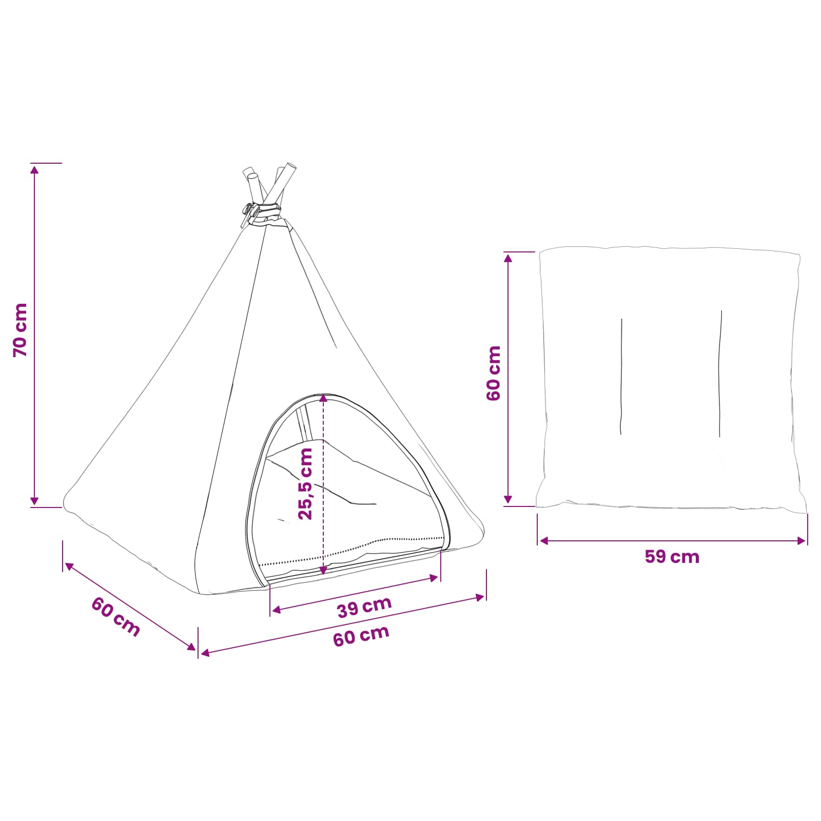 Haustier-Tipi mit Kissen Weiß und Grau 40 x 40 x 50 cm