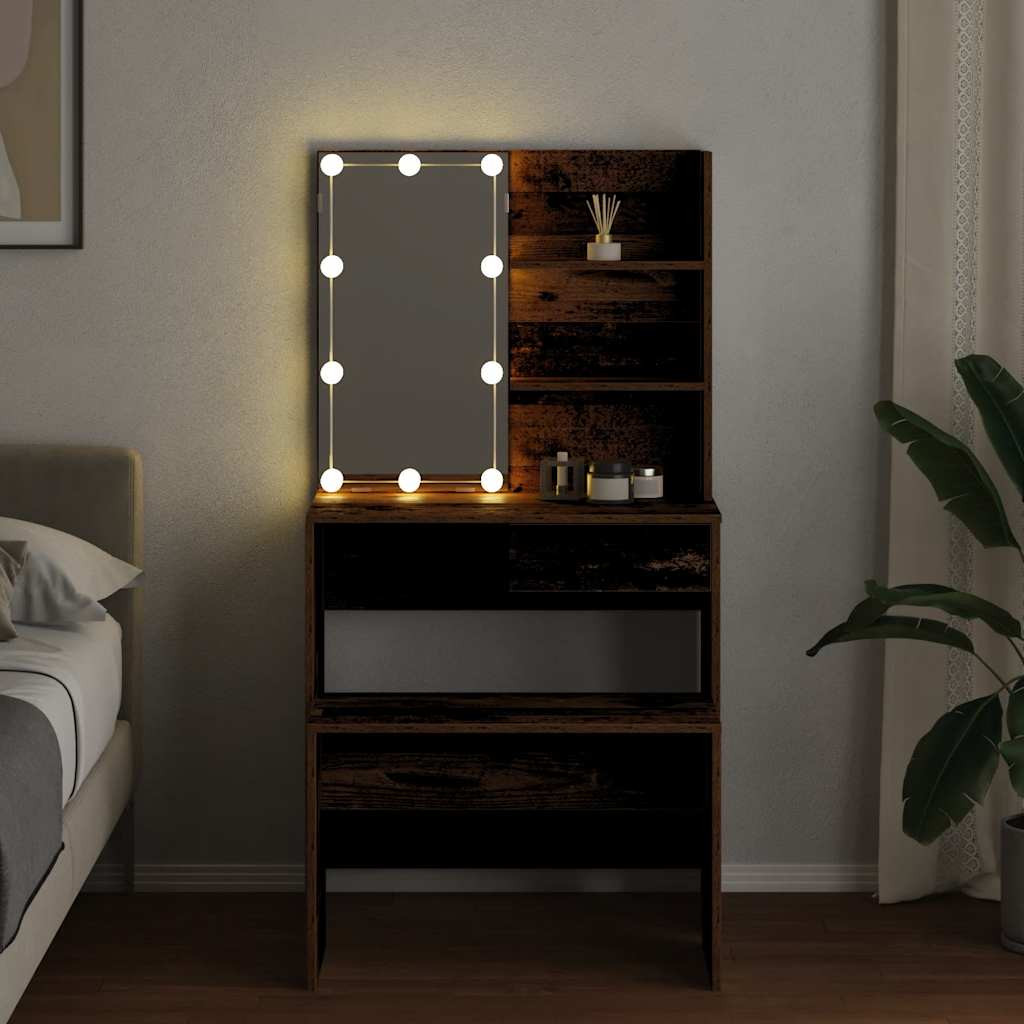 Schminktisch-Set mit LED Weiß Holzwerkstoff