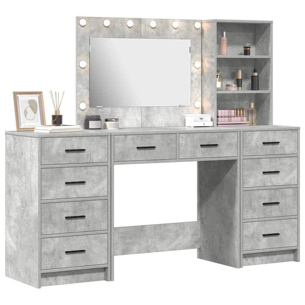Schminktisch mit Spiegelbeleuchtung 3 pcs Weiß Holzwerkstoff