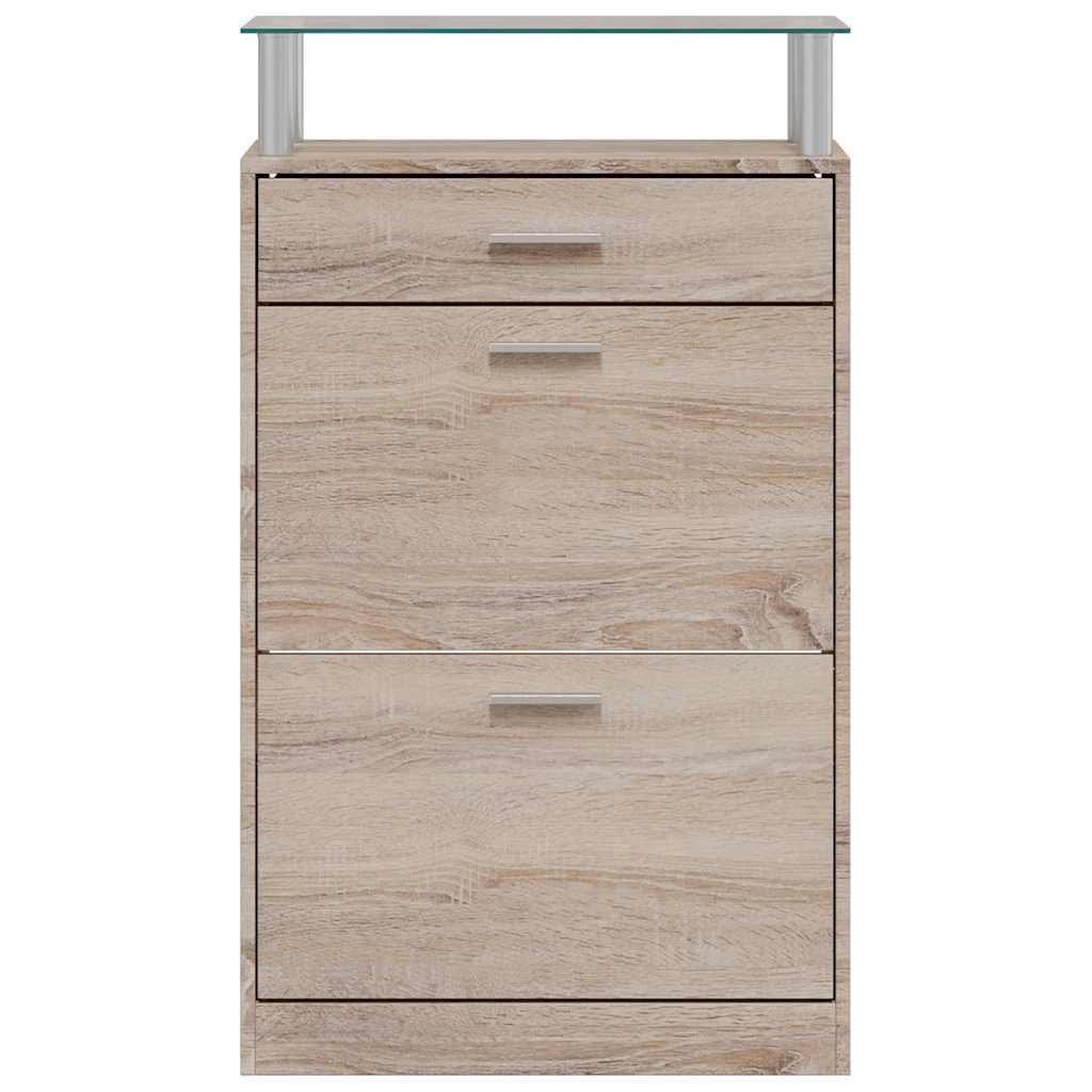 Schuhschrank mit Schubfach und oberem Glasregal Holz Weiß