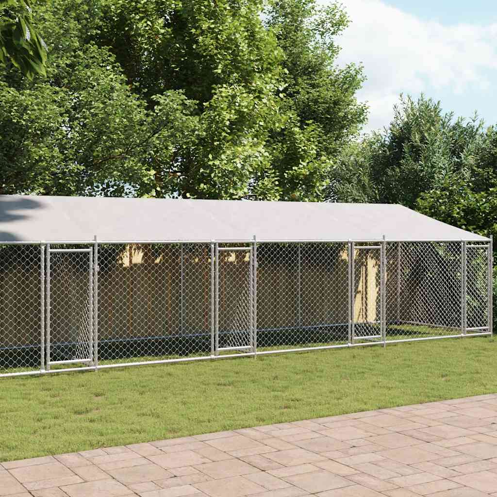 Hundezwinger mit Dach und Tür Grau 2x2x2 m Verzinkter Stahl