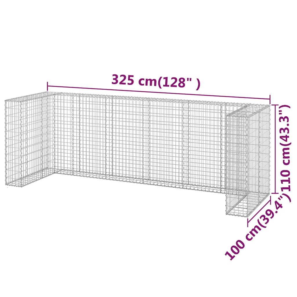 Gabionenwand für Mülltonnen Verzinkter Stahl 180x100x110 cm