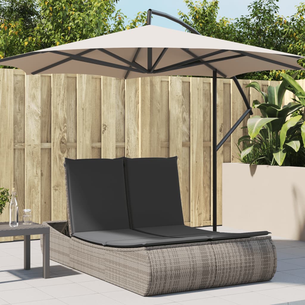 Doppel-Sonnenliege mit Kissen Schwarz Poly Rattan