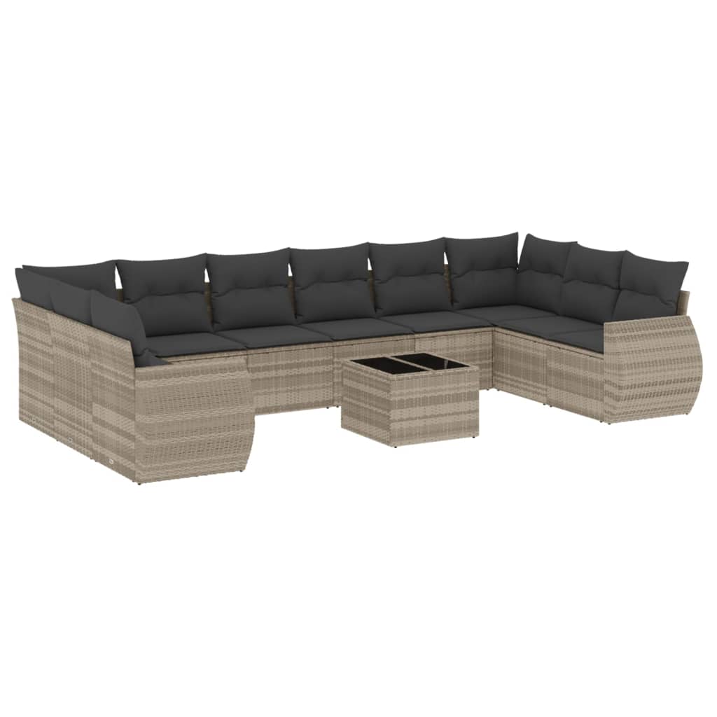 10-tlg. Garten-Sofagarnitur mit Kissen Schwarz Poly Rattan
