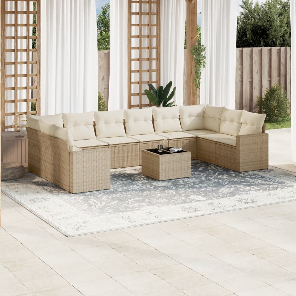 10-tlg. Garten-Sofagarnitur mit Kissen Schwarz Poly Rattan