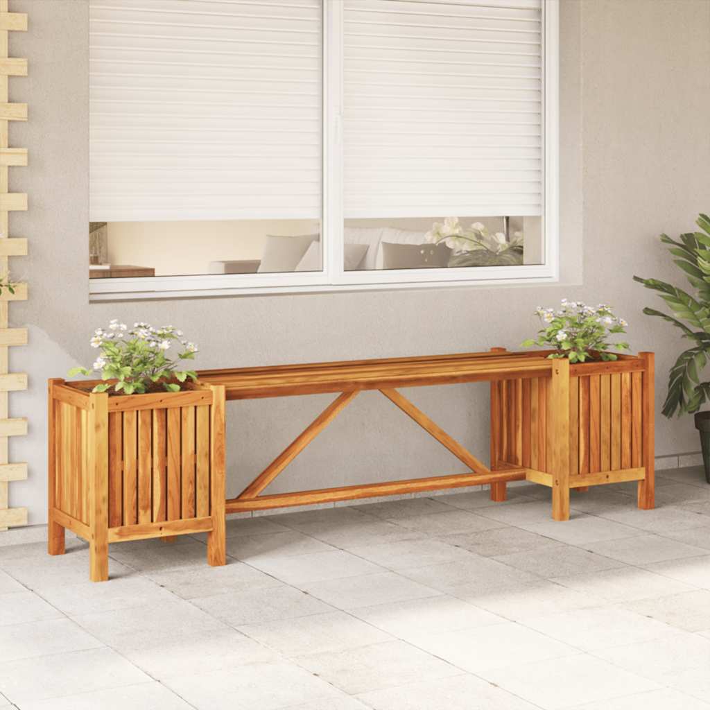 Gartenbank mit 2 Pflanzkübeln 150 cm Massivholz Akazie Grau