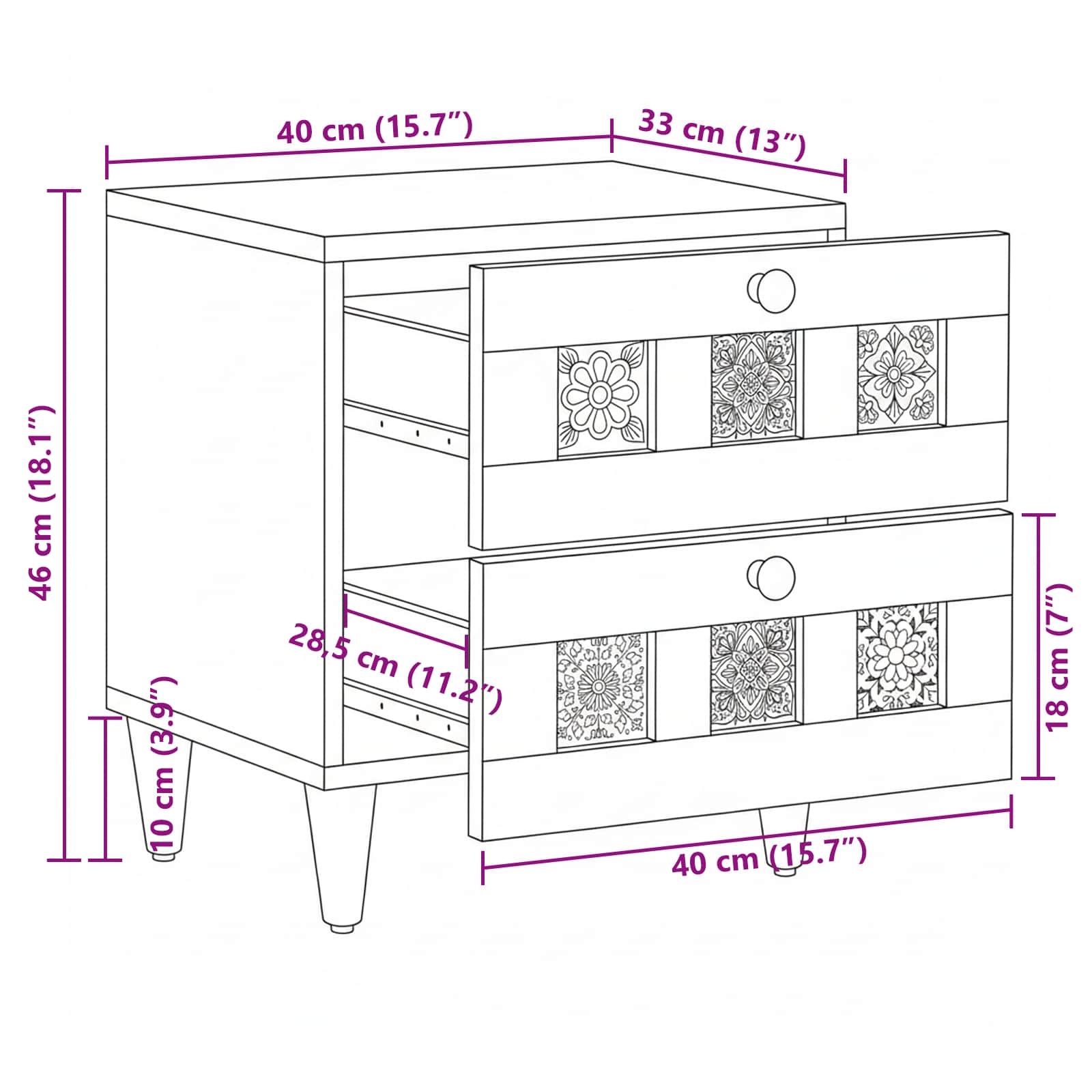 Nachttisch Braun 40 x 33 x 46 cm Massivholz Mango