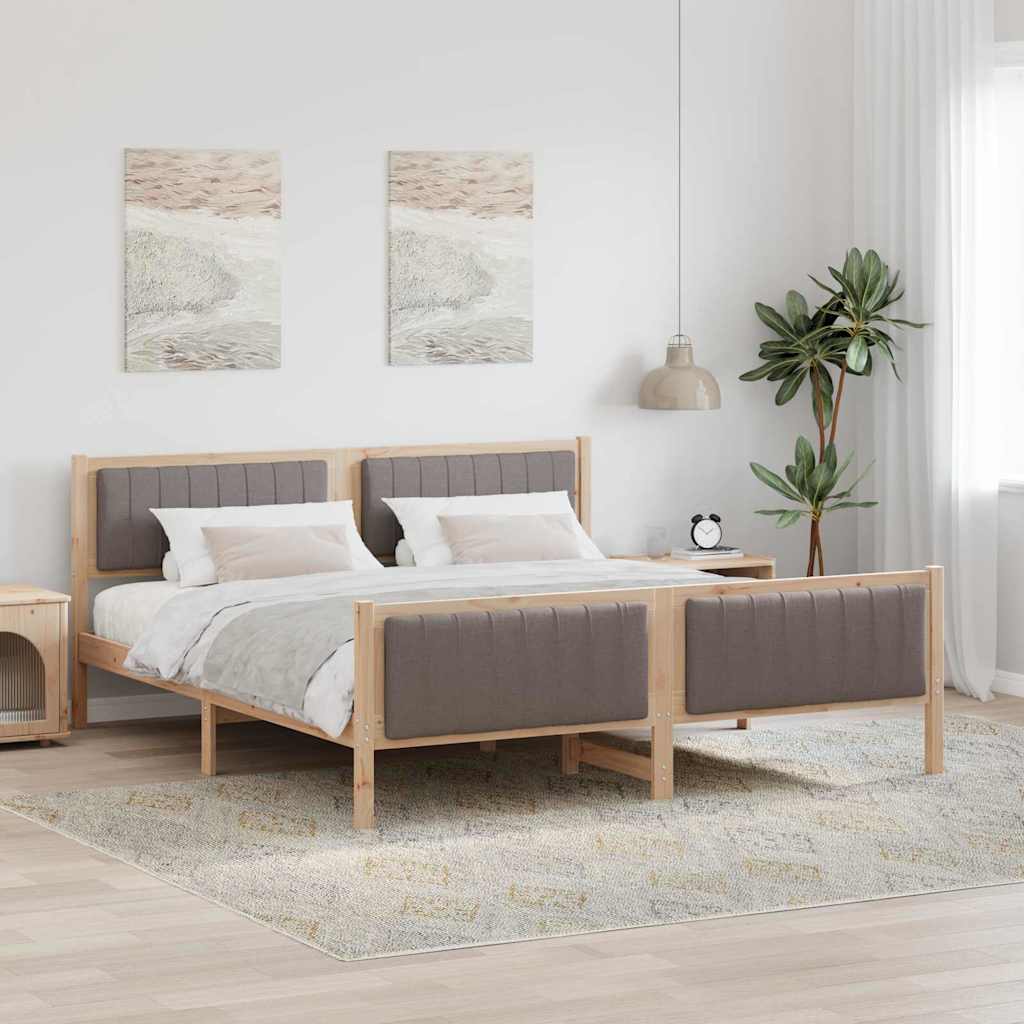 Bettgestell Braun und hellgrau 200 x 200 cm Massivholz Kiefer