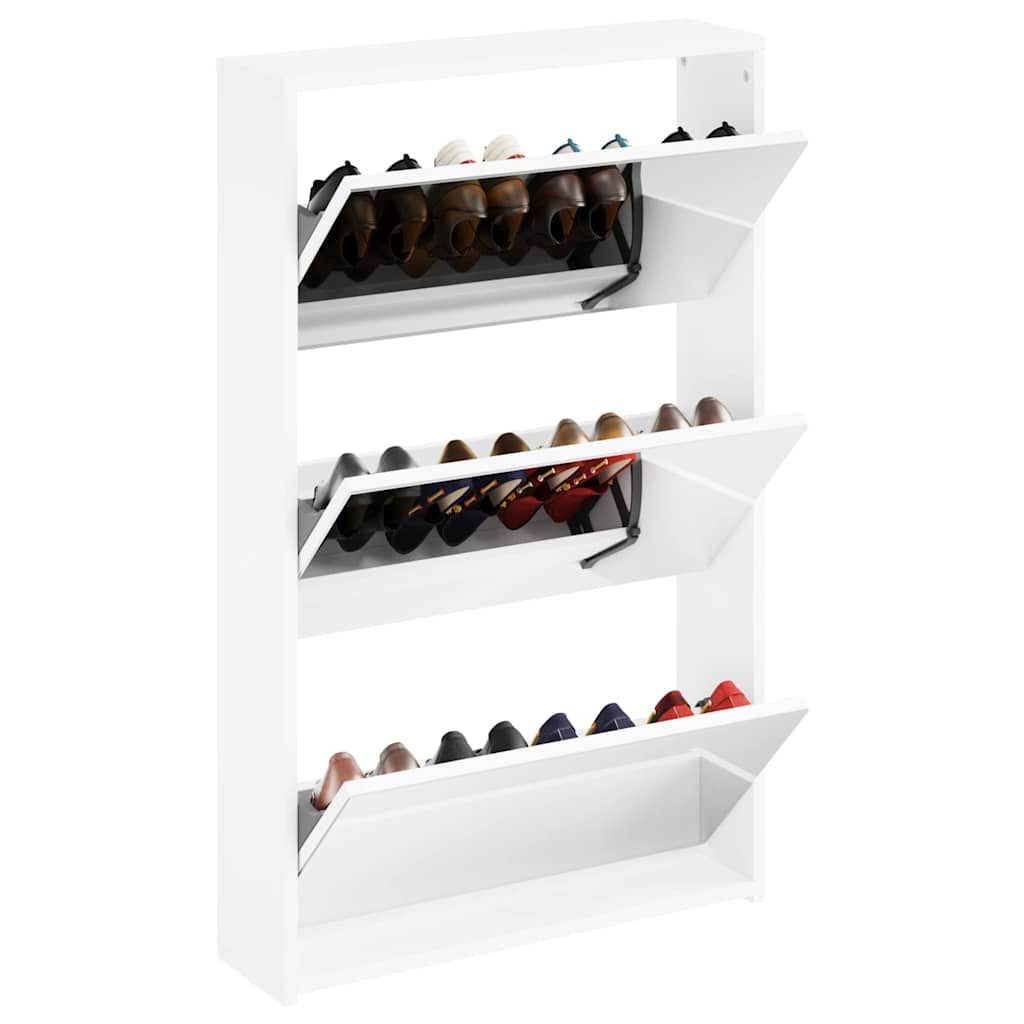 Schuhschrank mit 2 Fächern Spiegel Eiche-Optik 63x17x67 cm