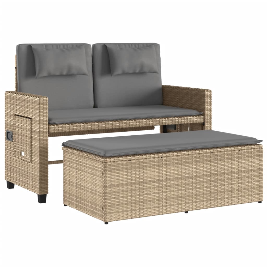Gartenbank Verstellbar mit Kissen Schwarz Poly Rattan