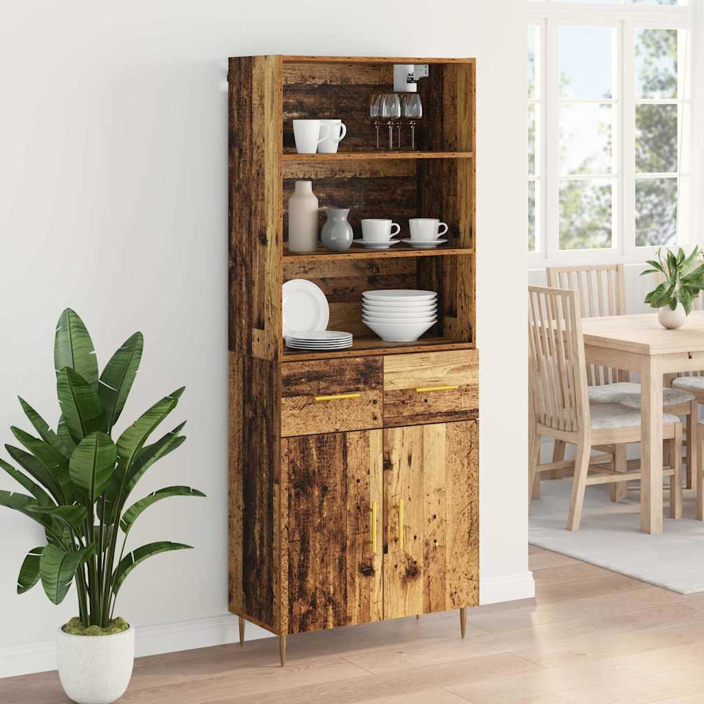 Highboard Hochglanz-Weiß 69,5x34x180 cm Holzwerkstoff