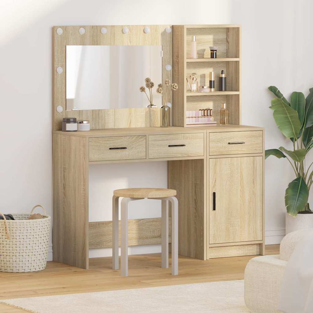 Schminktisch mit Spiegelbeleuchtung 2 pcs Weiß Holzwerkstoff