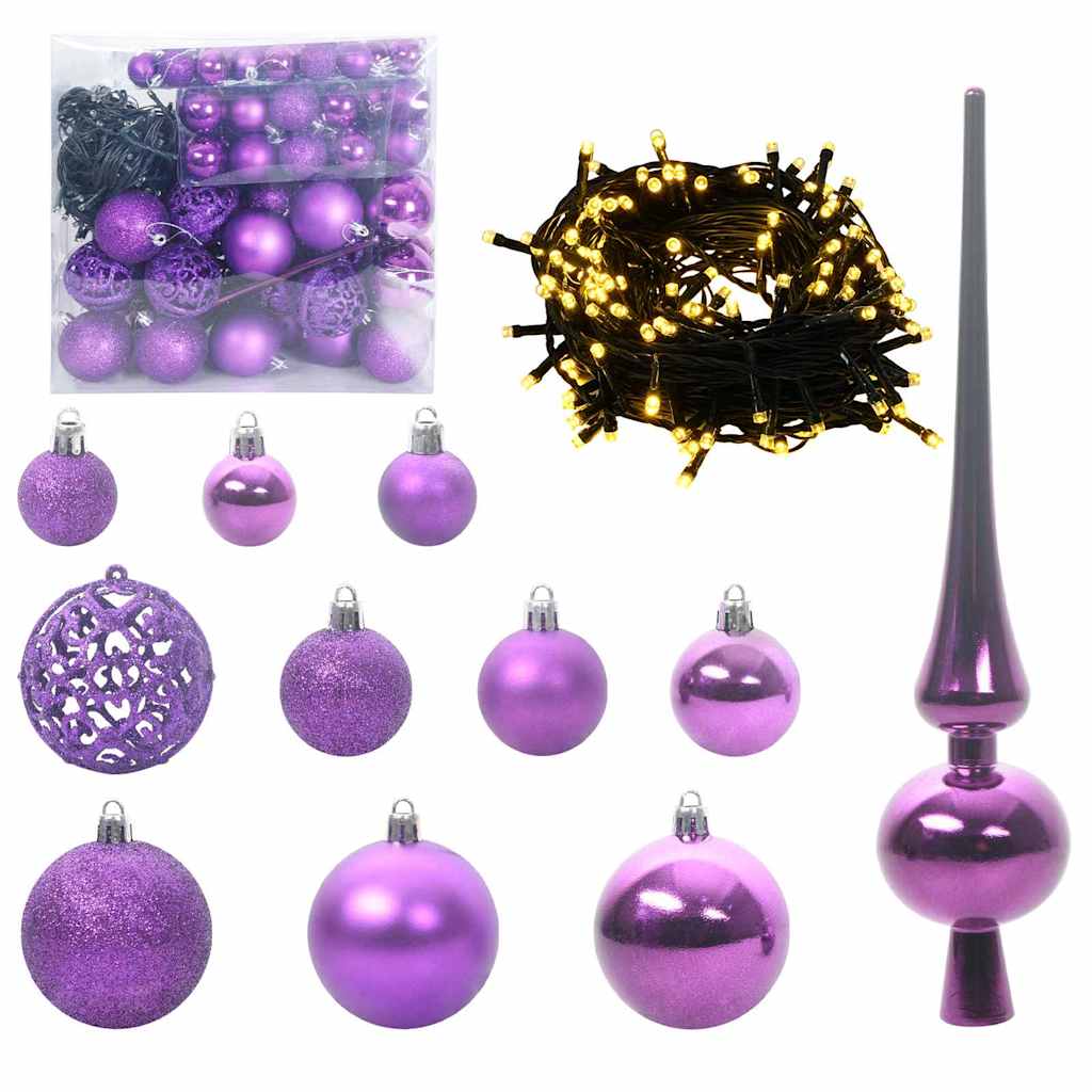 60-tlg. Weihnachtskugeln mit Weihnachtsbaumspitze 150 LEDs