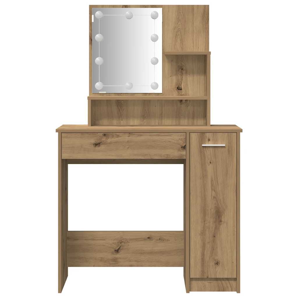 Schminktisch-Set mit LED Weiß Holzwerkstoff