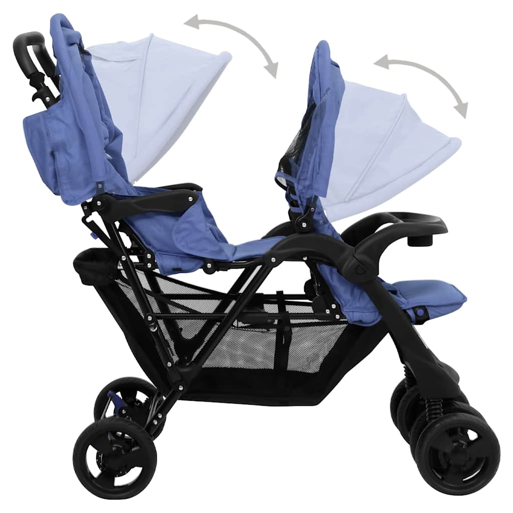 Tandem-Zwillingskinderwagen Dunkelgrau Stahl