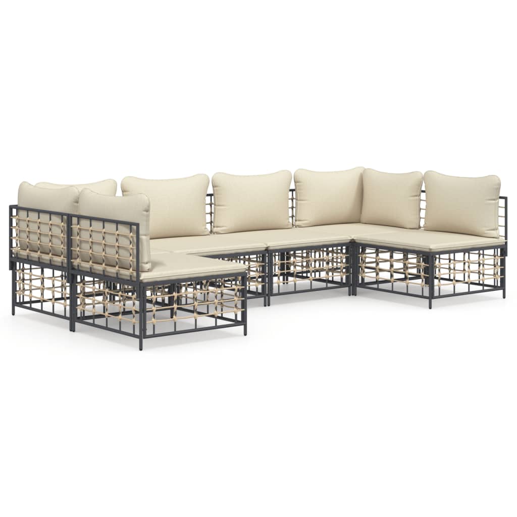 7-tlg. Garten-Lounge-Set mit Kissen Anthrazit Poly Rattan