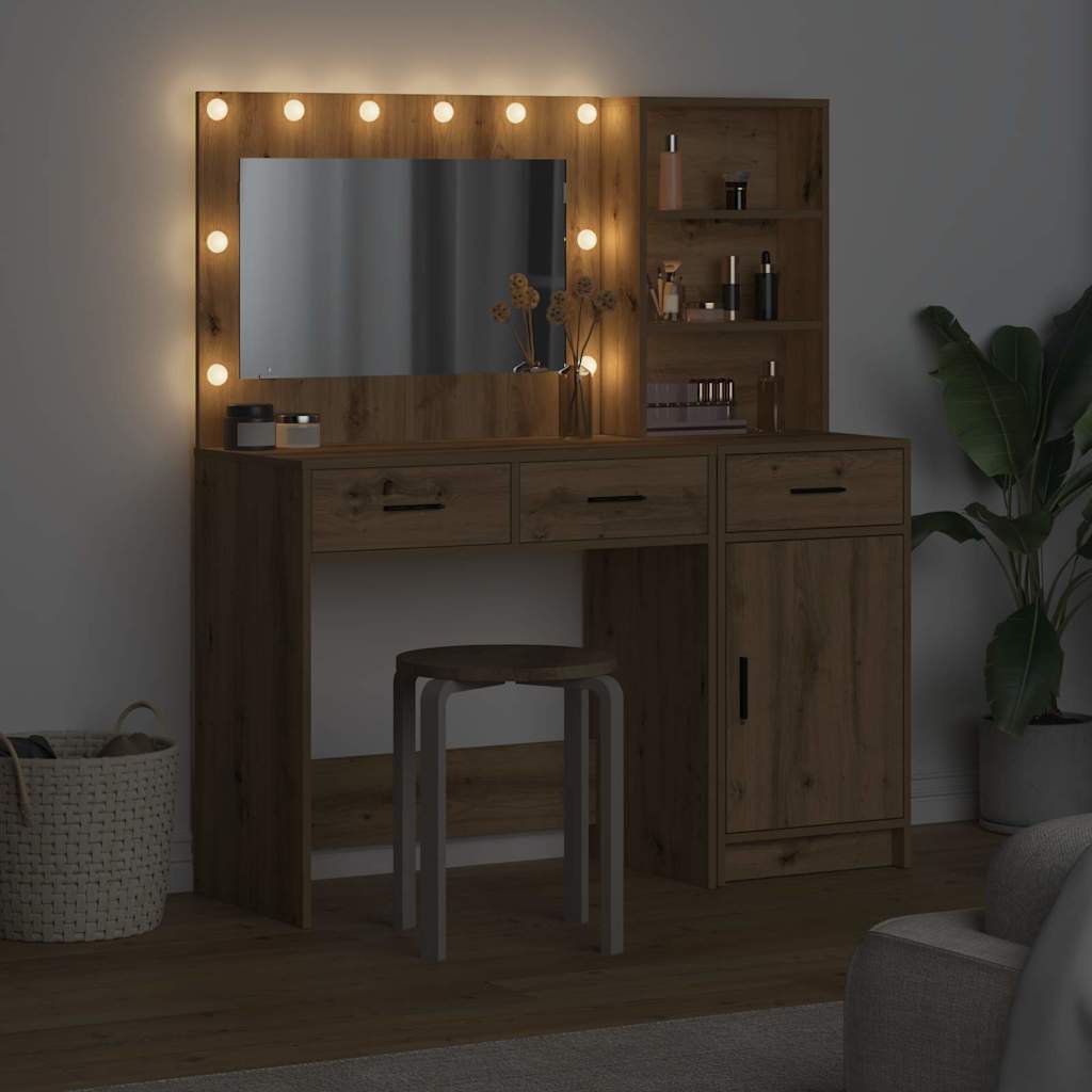 Schminktisch mit Spiegelbeleuchtung 2 pcs Weiß Holzwerkstoff