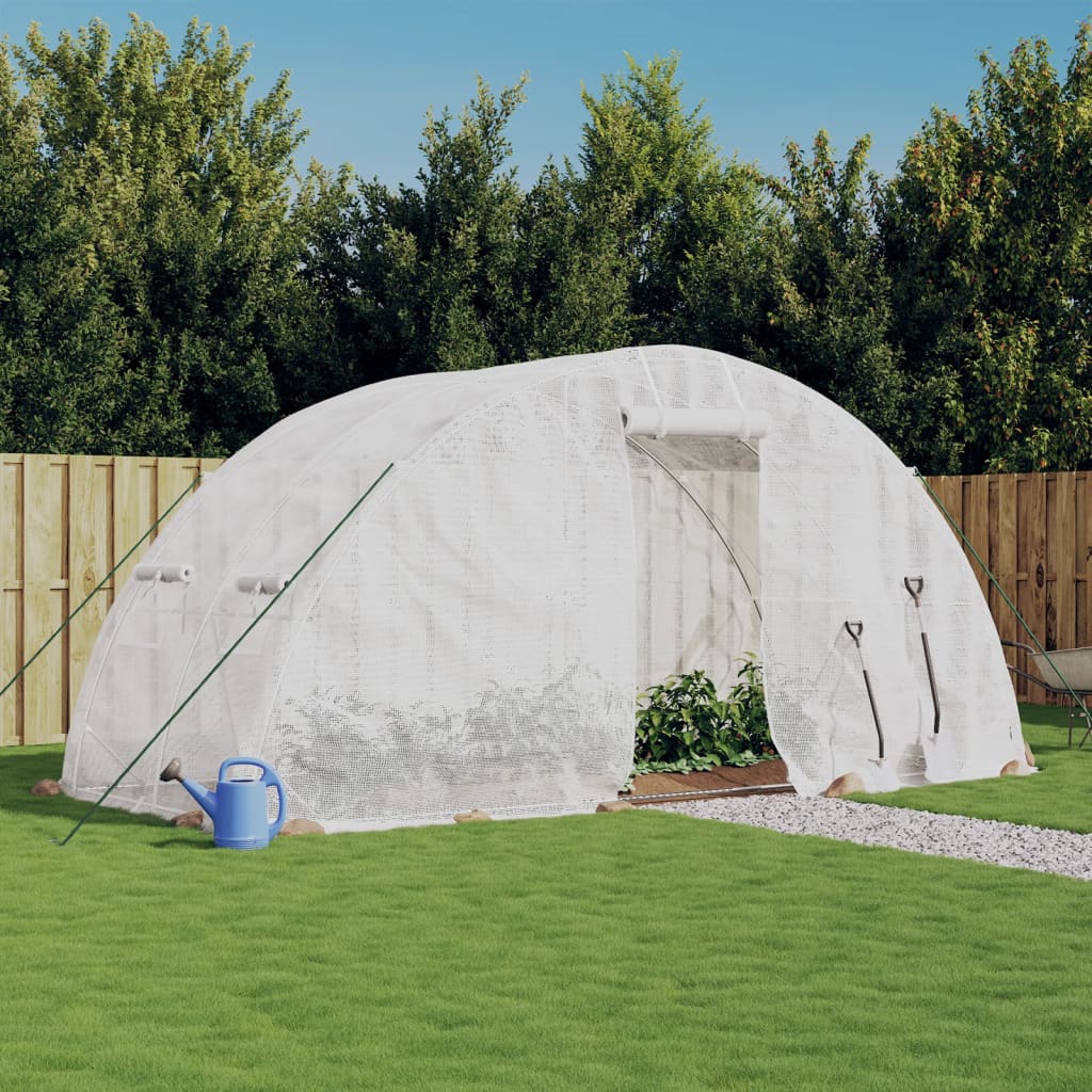 Gewächshaus mit Stahlrahmen Weiß 40 m² 8x5x2,3 m