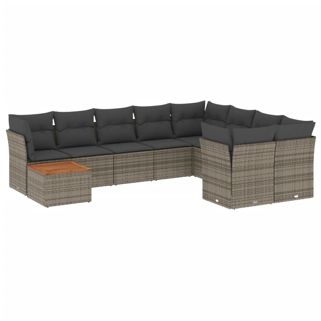 10-tlg. Garten-Sofagarnitur mit Kissen Schwarz Poly Rattan