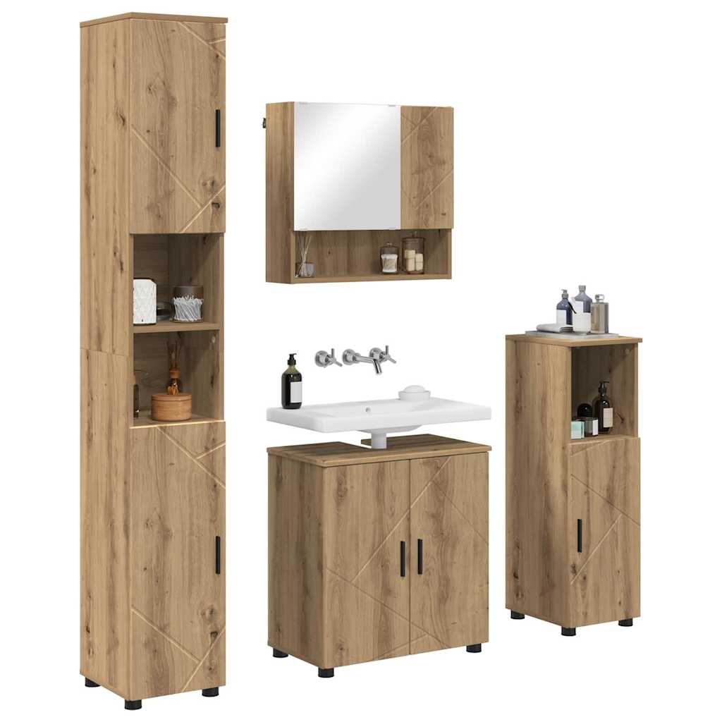 Badezimmermöbel-Set mit Tür 4 pcs Weiß Holzwerkstoff & Metall
