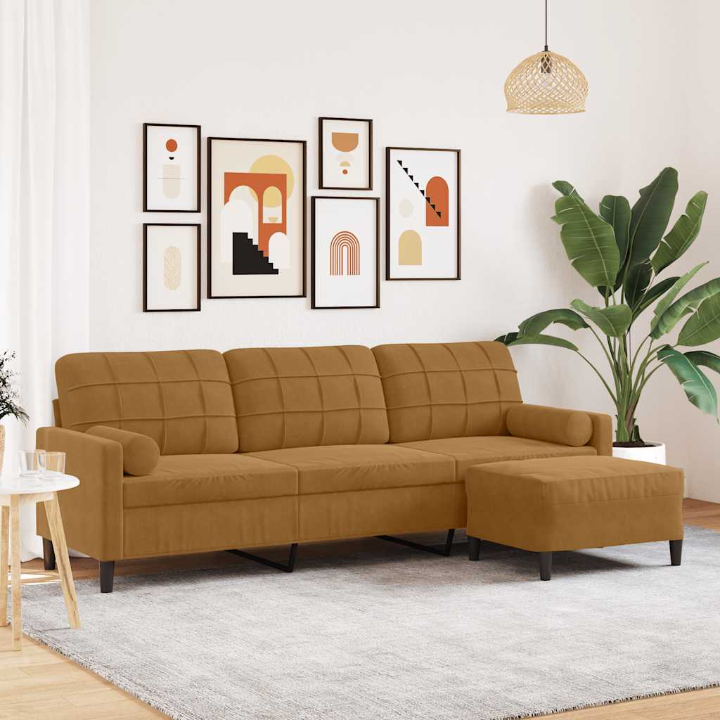 3-Sitzer-Sofa mit Hocker Hellgrau 180 cm Samt