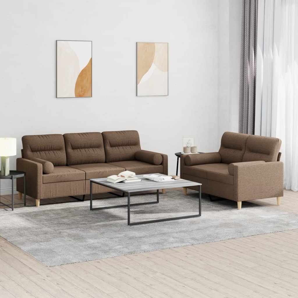 3-tlg. Sofagarnitur mit Kissen Taupe Stoff