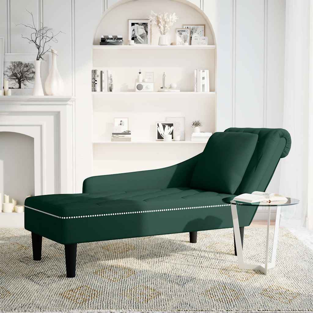 Chaiselongue mit Kissen und Rechter Armlehne Blau Samt