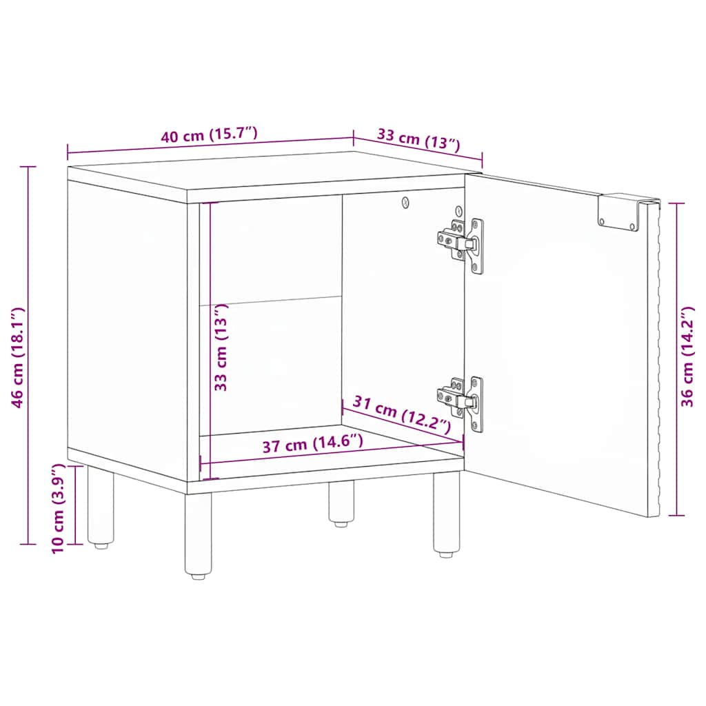 Nachttisch Braun 40x33x46 cm Massivholz Mango