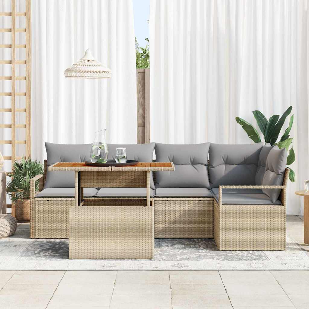 Garten Essgruppe mit Kissen 6 pcs Schwarz und Creme