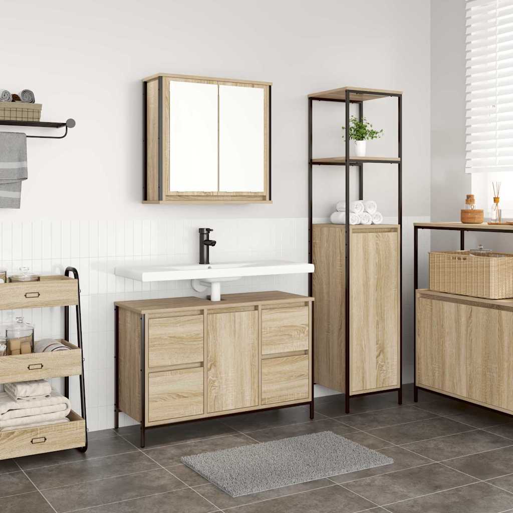 Badezimmermöbel Set mit Schubladen 2 pcs Schwarz Eichen-Optik