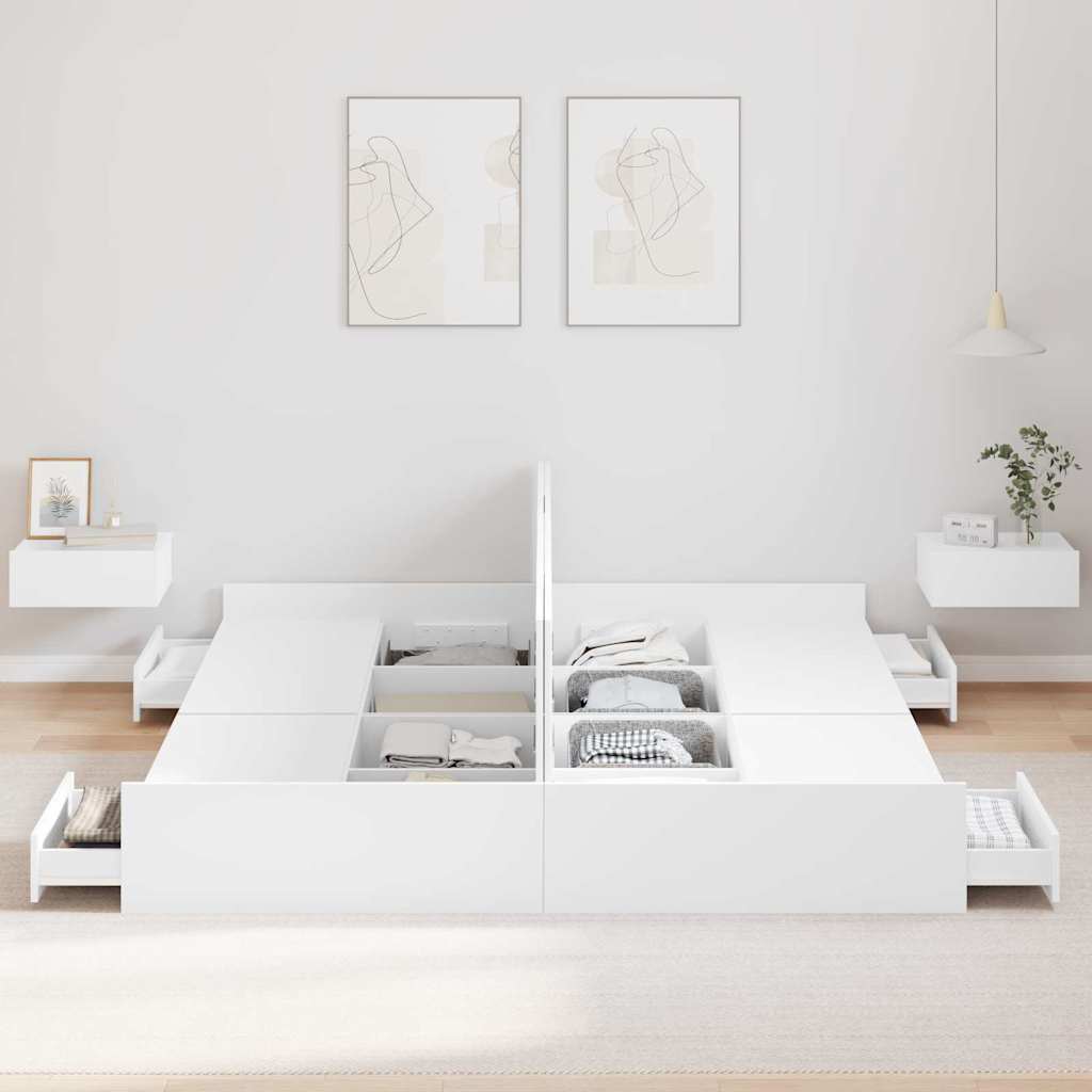 Aufbewahrungsbettgestell Weiß 200 x 200 cm Holzwerkstoff