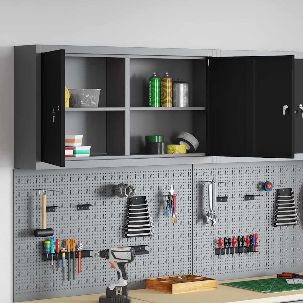 Werkzeugschrank mit Regal Schwarz und Grau 55 x 55 x 55 cm