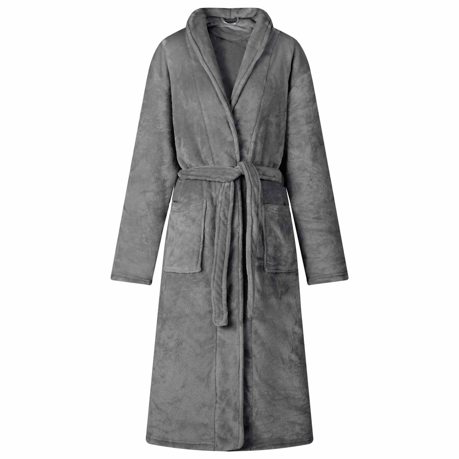Bademantel ohne Kapuze Beige S Flanell