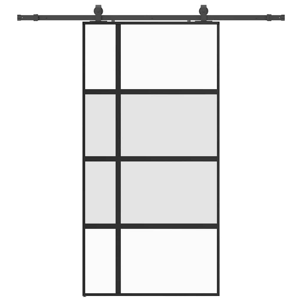 Schiebetür mit Beschlag Schwarz 76x205 cm Hartglas