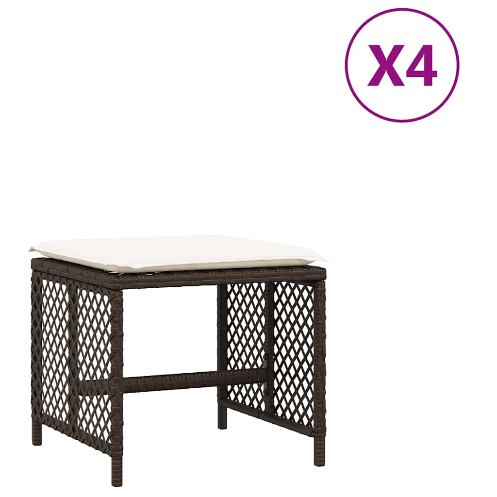 Gartenhocker mit Kissen 4 Stk. Schwarz 41x41x36 cm Poly Rattan