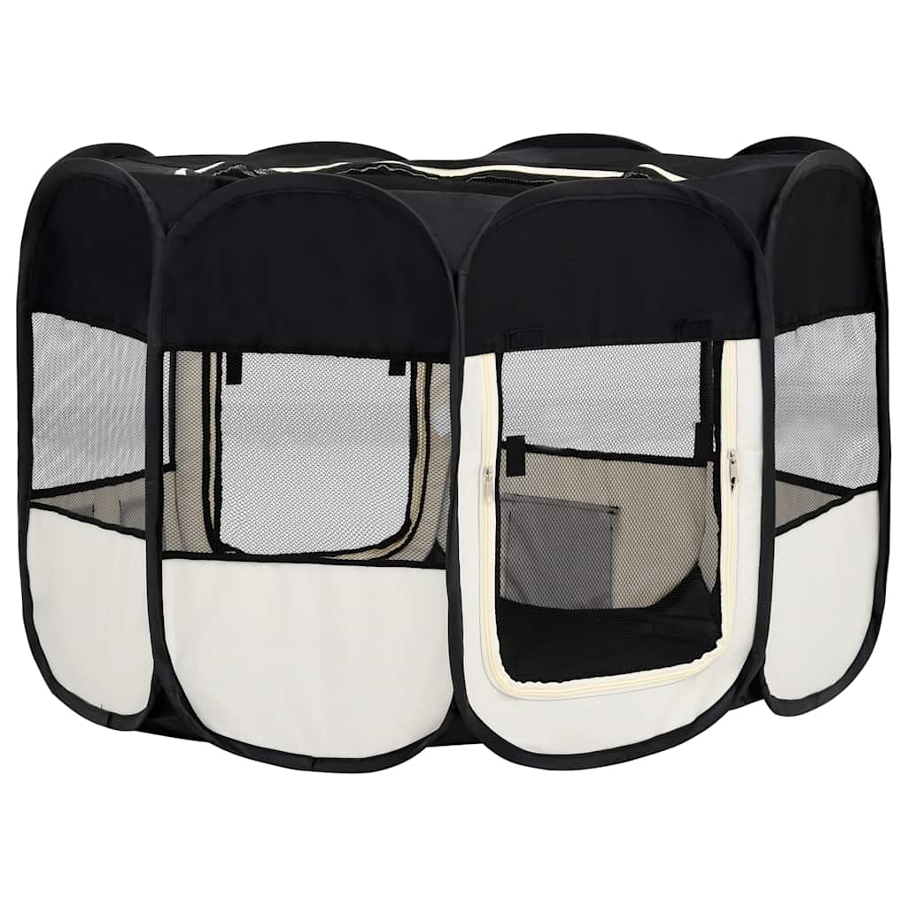 Faltbarer Welpenlaufstall mit Tragetasche Schwarz 90x90x58 cm