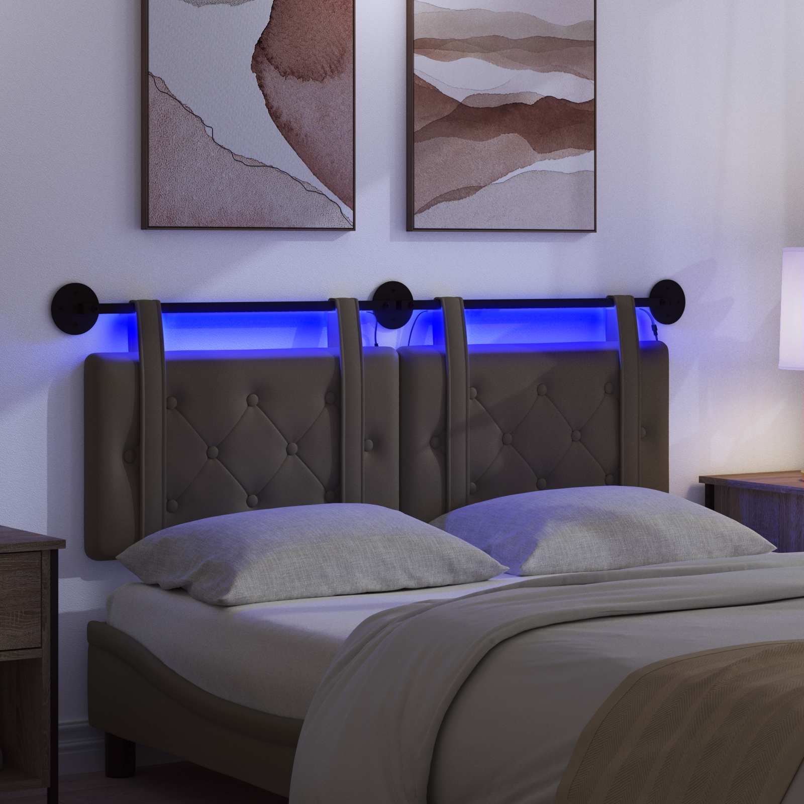 Hängendes Kopfteil Mit LED Licht Creme Kunstleder