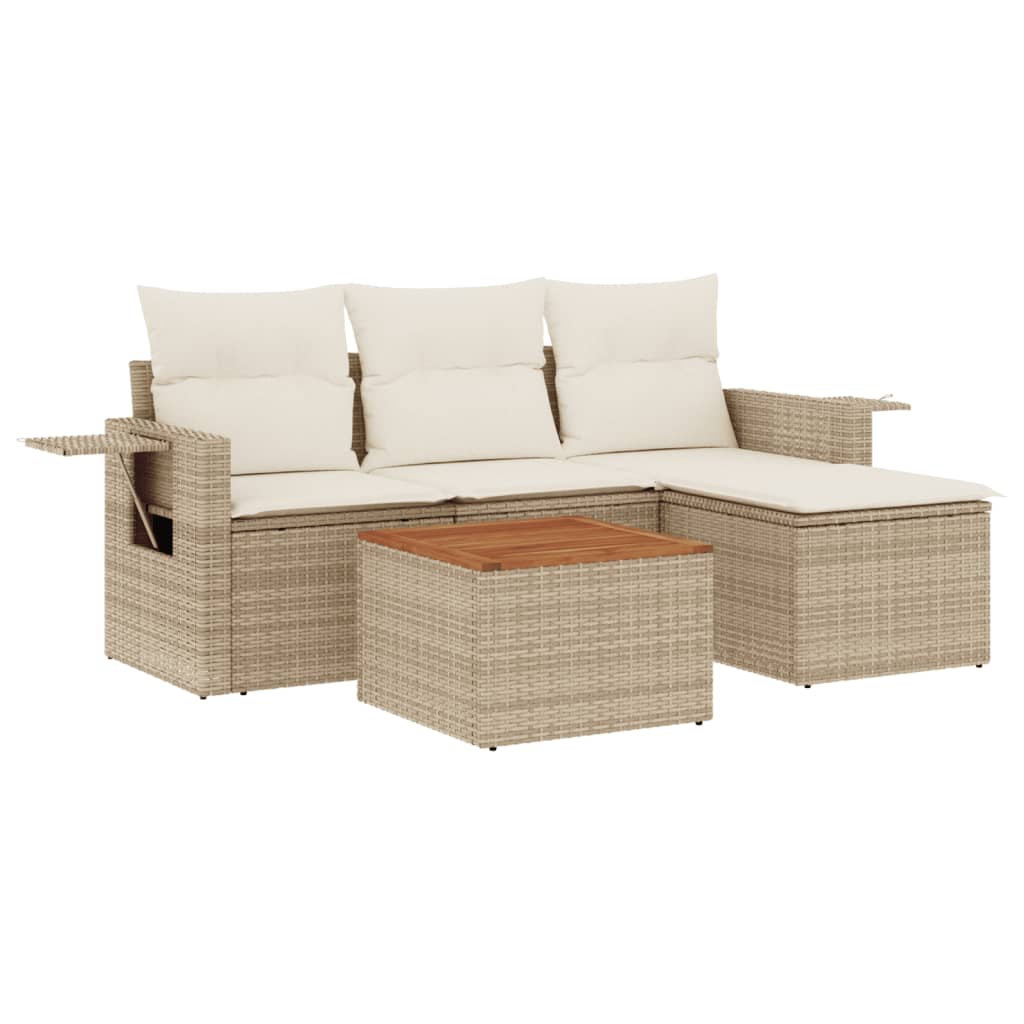 5-tlg. Garten-Sofagarnitur mit Kissen Schwarz Poly Rattan