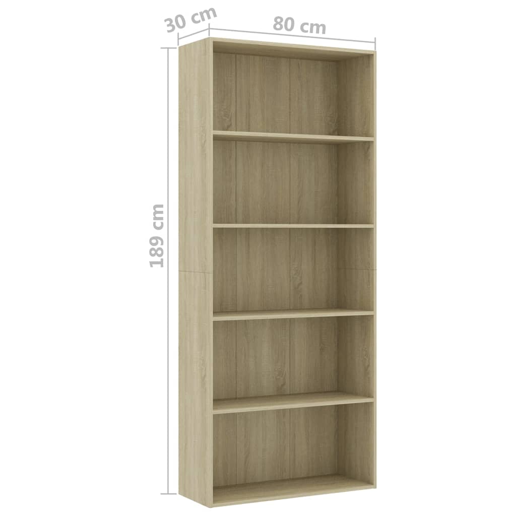 Bücherregal Schwarz Eichen-Optik 80x30x189 cm Holzwerkstoff