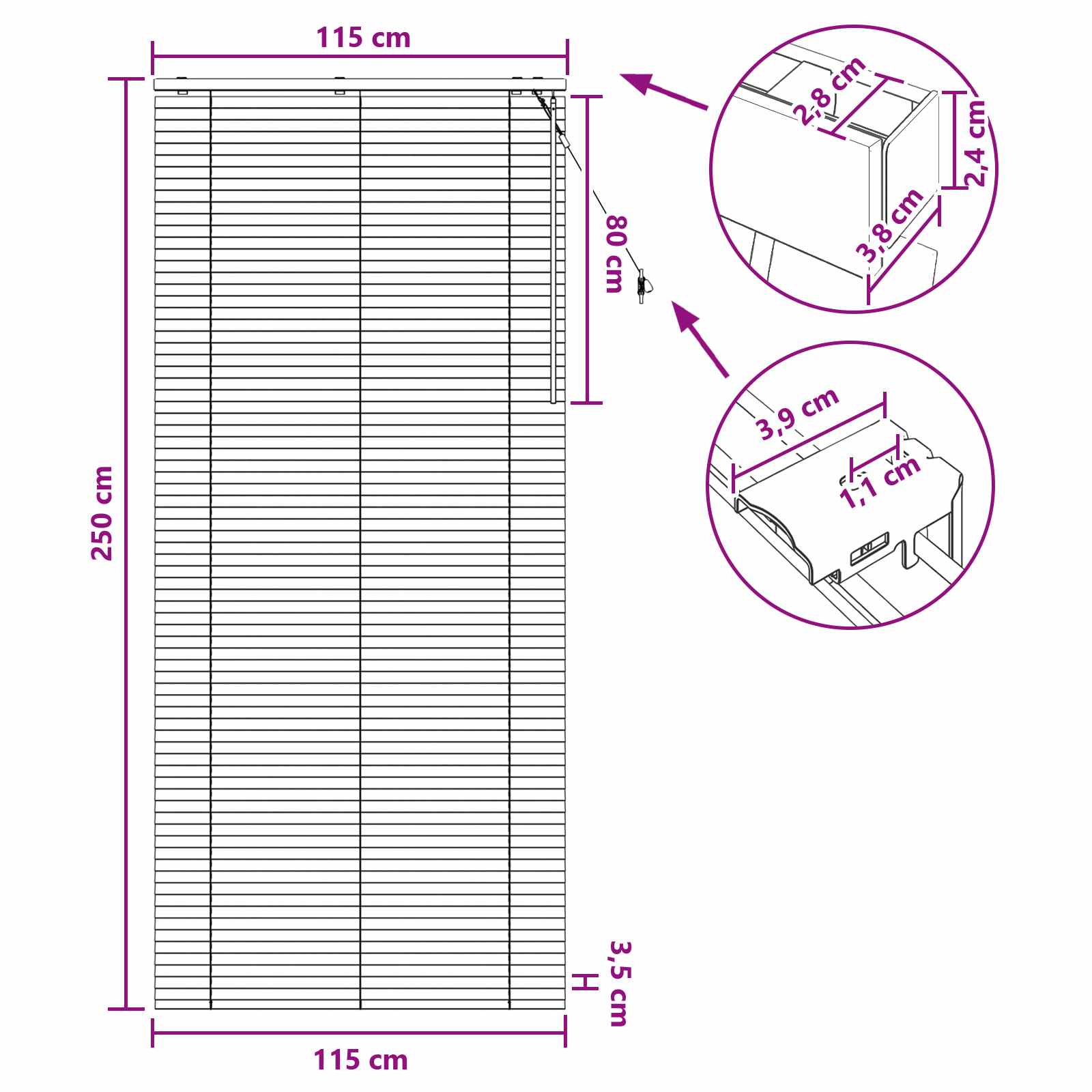 Jalousie Eichenoptik 40 x 130 cm 35 mm Massives Paulownia-Holz