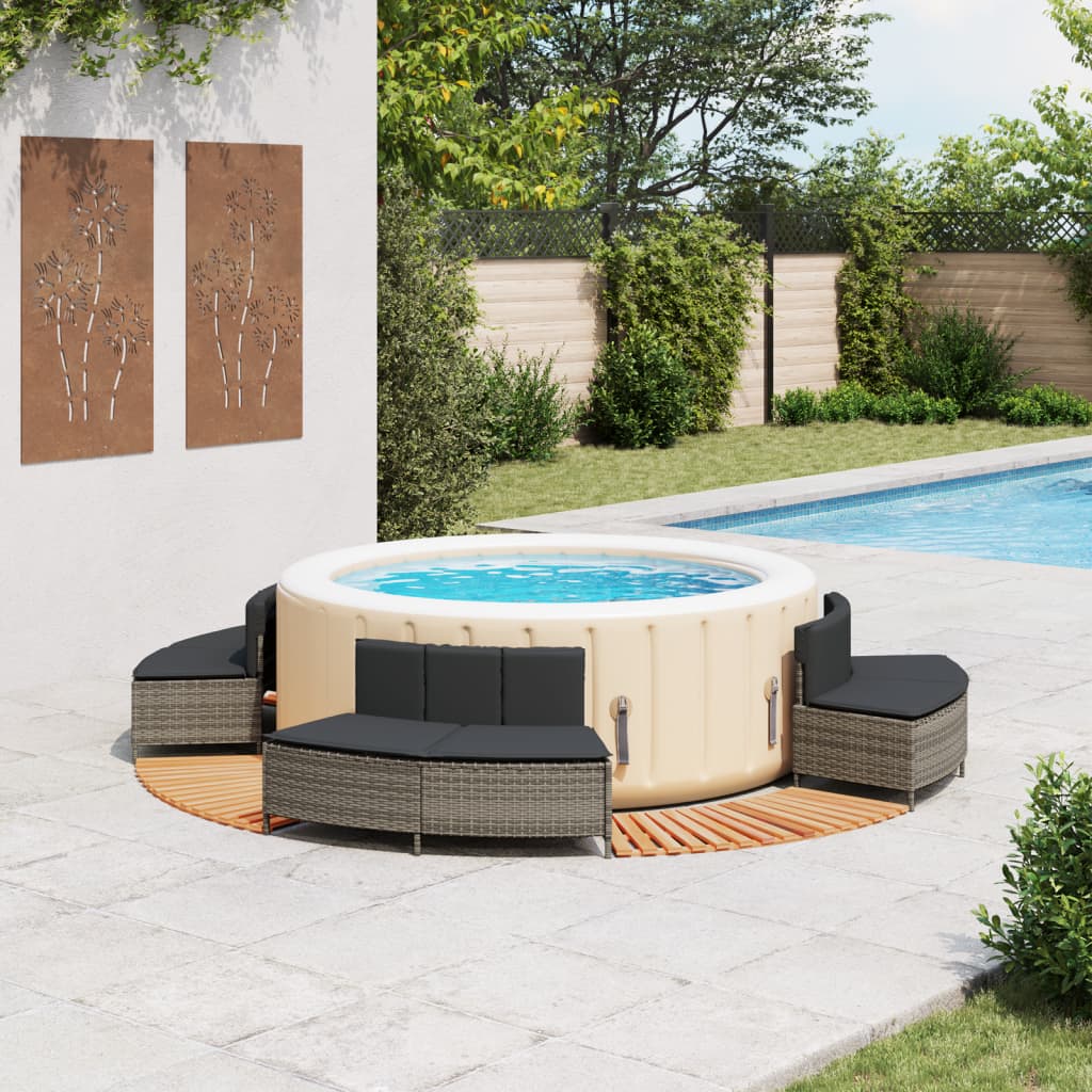 Whirlpool-Umrandung Schwarz Poly-Rattan und Massivholz Akazie