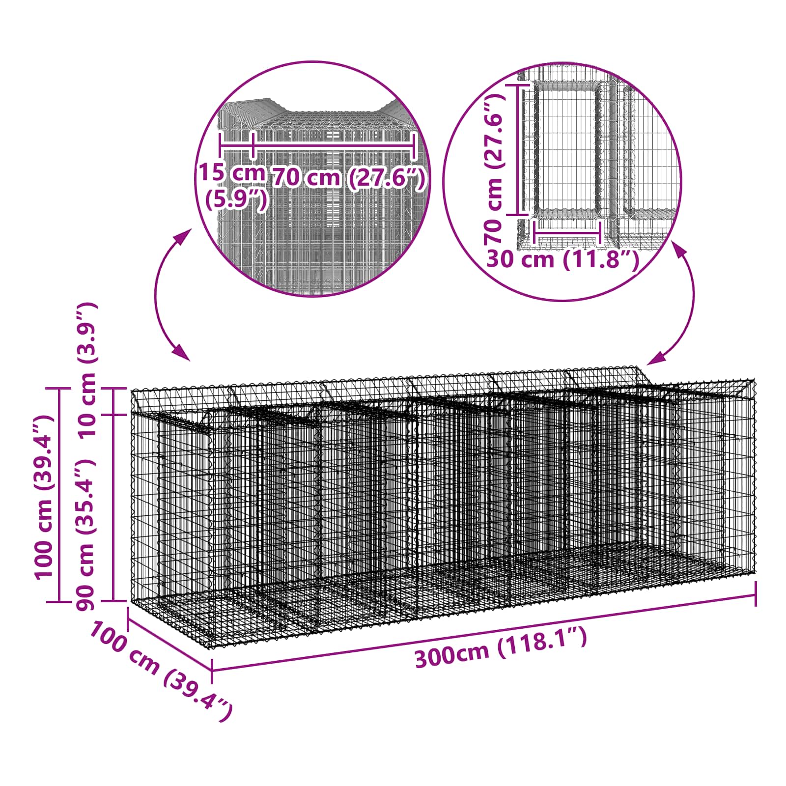 Gabionen-Hochbeet 2 pcs Silber