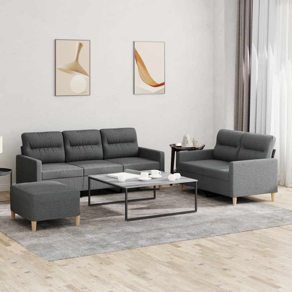 3-tlg. Sofagarnitur mit Kissen Taupe Stoff