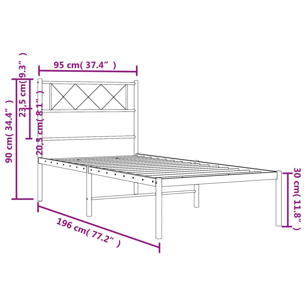 Bettgestell mit Kopfteil Metall Schwarz 100x190 cm